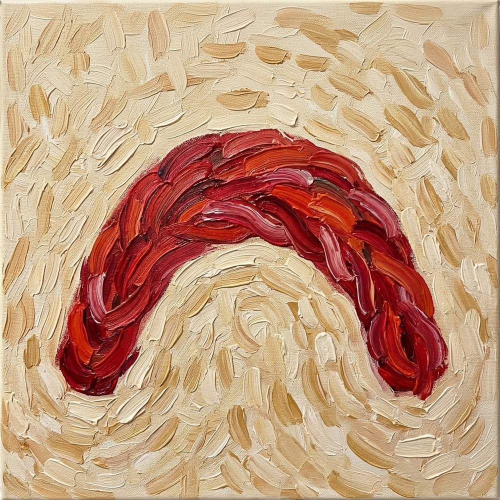 The same arch re-imagined as a rich impasto oil painting